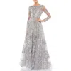 Mac Duggal Floral Rhinestone Embroidered Sweetheart Illusion Long Sleeve Gown In Sterling