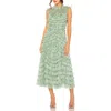 Mac Duggal Floral Ruffle Tiered Mesh Mock Neck Sleeveless Dress
