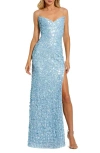 Mac Duggal Embellished Spaghetti Strap V Neck Gown With Slit In Ice Blue