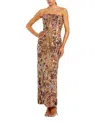 Mac Duggal Floral Sequin Mesh Strapless Column Ankle Dress In Brown
