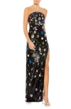 MAC DUGGAL FLORAL SEQUIN STRAPLESS COLUMN GOWN