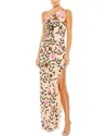 Mac Duggal Floral Sequined One Shoulder Column Gown In Neutral