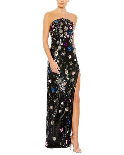 Mac Duggal Floral Sequined Strapless Column Gown In Black Multi