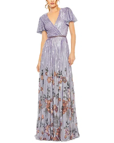 Mac Duggal Floral Skirt Flare Sleeves Dress