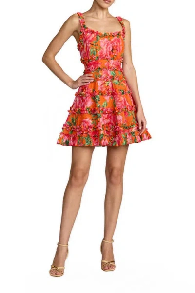 Mac Duggal Floral Square Neck Ruffle Mini Dress In Multi