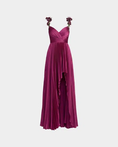 Mac Duggal Floral Strap Charmeuse High-low Gown In Animal Print