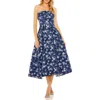 Mac Duggal Floral Strapless Brocade Midi Cocktail Dress In Blue