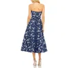 Mac Duggal Floral Strapless Brocade Midi Cocktail Dress In Blue Multi