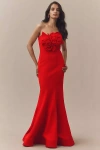 Mac Duggal Floral Strapless Mermaid Gown In Red