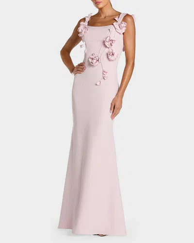 Mac Duggal Crepe Sleeveless Column Gown With Floral Detail In Neutral