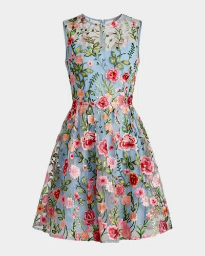 Mac Duggal Floral-embroidered Lace Illusion A-line Mini Dress In Multi