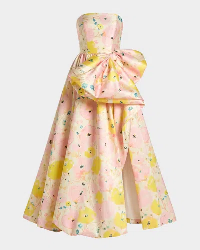 Mac Duggal Mikado Strapless Bubble Hem Ballgown With Bow In Multi