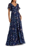 Mac Duggal Flounce Sleeve Floral Maxi Dress In Multi