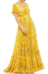 Mac Duggal Flounce Sleeve Floral Maxi Dress In Yellow Multi