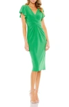Mac Duggal Flounce Sleeve Midi Dress In Green
