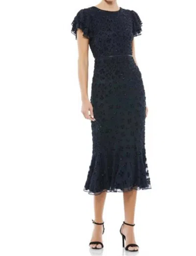 Mac Duggal Flounce Sleeve Midi Dress In Midnight In Multi