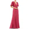 Mac Duggal Flounce Sleeve Satin Trumpet Gown In Pink