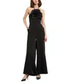 Mac Duggal Flower Embellished Crepe Halter Neck Jumpsuit In Black