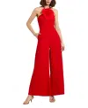 Mac Duggal Flower Embellished Crepe Halter Neck Jumpsuit In Cherry