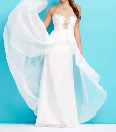 Mac Duggal Flowy Dress In Ivory/gold In Multi