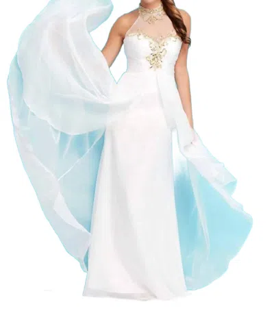 Mac Duggal Flowy Dress In Ivory/gold In White