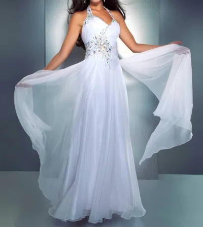 Mac Duggal Flowy Halter Gown In White