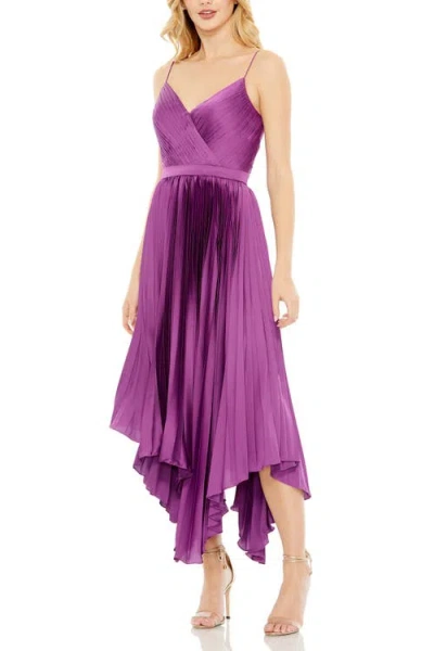 Mac Duggal Flowy Pleated Satin Midi Dress