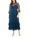 Mac Duggal Flutter Half Length Sleeve High Neck Embellished Dress In Ocean Blue