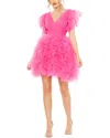 Mac Duggal Ruffled A-line Flutter-sleeve Mini Dress