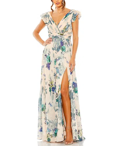 Mac Duggal Flutter Sleeve Chiffon Gown In Pink