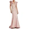 Mac Duggal Flutter Sleeve Embellished Mermaid Gown In Blush