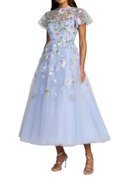 Mac Duggal Flutter Sleeve Embroidered A-line Midi Dress In Multi