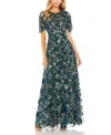 Mac Duggal Flutter Sleeve Ruffle Detail Dress In Teal Multi