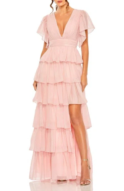 MAC DUGGAL MAC DUGGAL FLUTTER SLEEVE RUFFLE TIERED GOWN