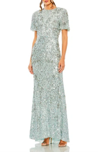 MAC DUGGAL MAC DUGGAL FLUTTER SLEEVE SEQUIN HIGH NECK DRESS