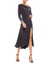 Mac Duggal One-shoulder Long Sleeve Midi Dress In Grey
