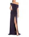 Mac Duggal Foldover Off The Shoulder Slit Gown In Gray