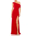 Mac Duggal Ruched Jersey Drop-shoulder Faux Wrap Gown In Red