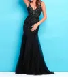 Mac Duggal Form-fitting Beaded Evening Gown In Black In Black