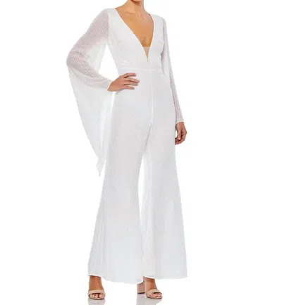 Mac Duggal Formal Bell Sleeve Sequins Jumpsuit In White