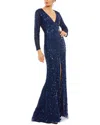 Mac Duggal 5002 Long Sleeve Formal Evening Trumpet Dress In Blue