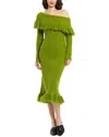 Mac Duggal Off The Shoulder Fringe Long Sleeve Knit Dress In Multi