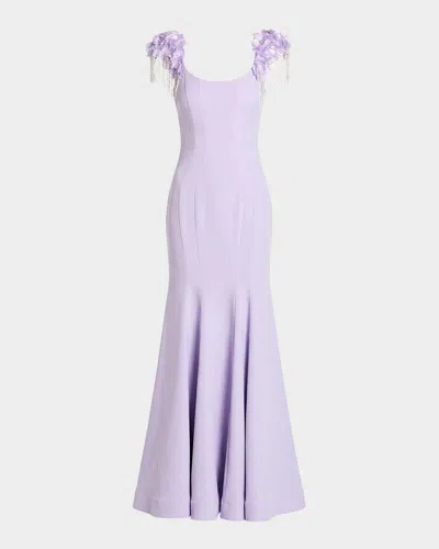 Mac Duggal Fringe-cap-sleeve Trumpet Gown In Purple