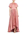 Mac Duggal Front Cutout Pleated High Low Dress In Dusty Rose