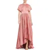 Mac Duggal Front Cutout Pleated High Low Dress In Dusty Rose