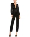 Mac Duggal Plunge Neck Long Sleeve Satin Jumpsuit In Black