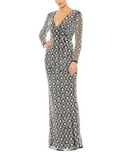 Pre-owned Mac Duggal Fully Beaded Column Gown Women's 12 In Black Silver