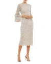Mac Duggal Tiered Ruffle-sleeve Sequin Midi Dress In Nude