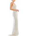 Mac Duggal Fully Sequined Scoop Back Gown In Gray