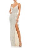 Mac Duggal Fully Sequined Scoop Back Gown In Silver